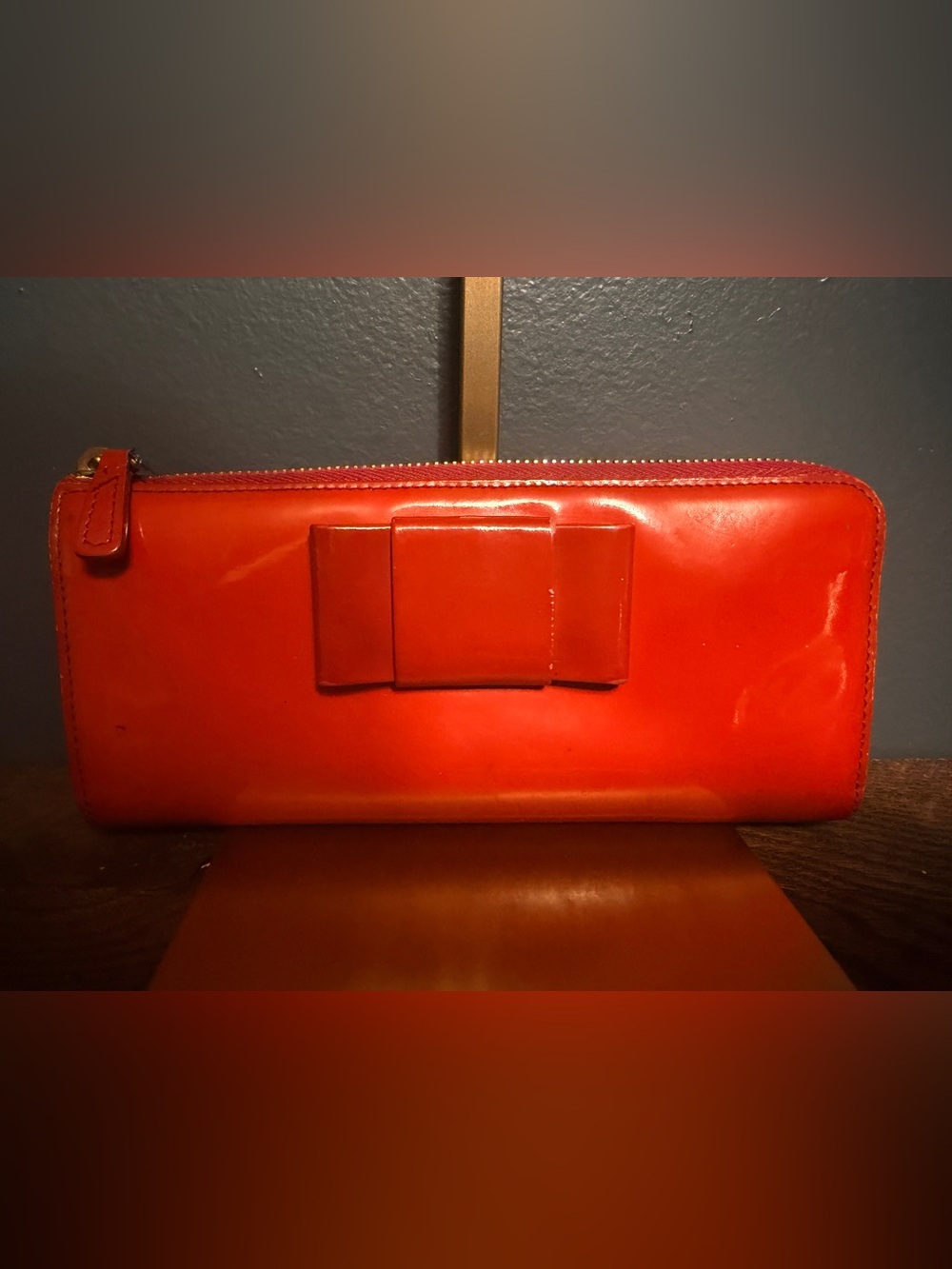 Miu Miu Red Patent Bow Zip Wallet